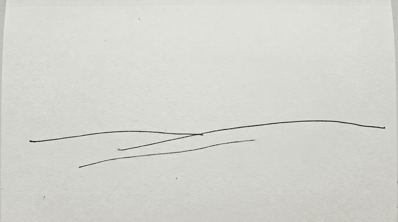 Marker sketch: two long curving lines forming a field