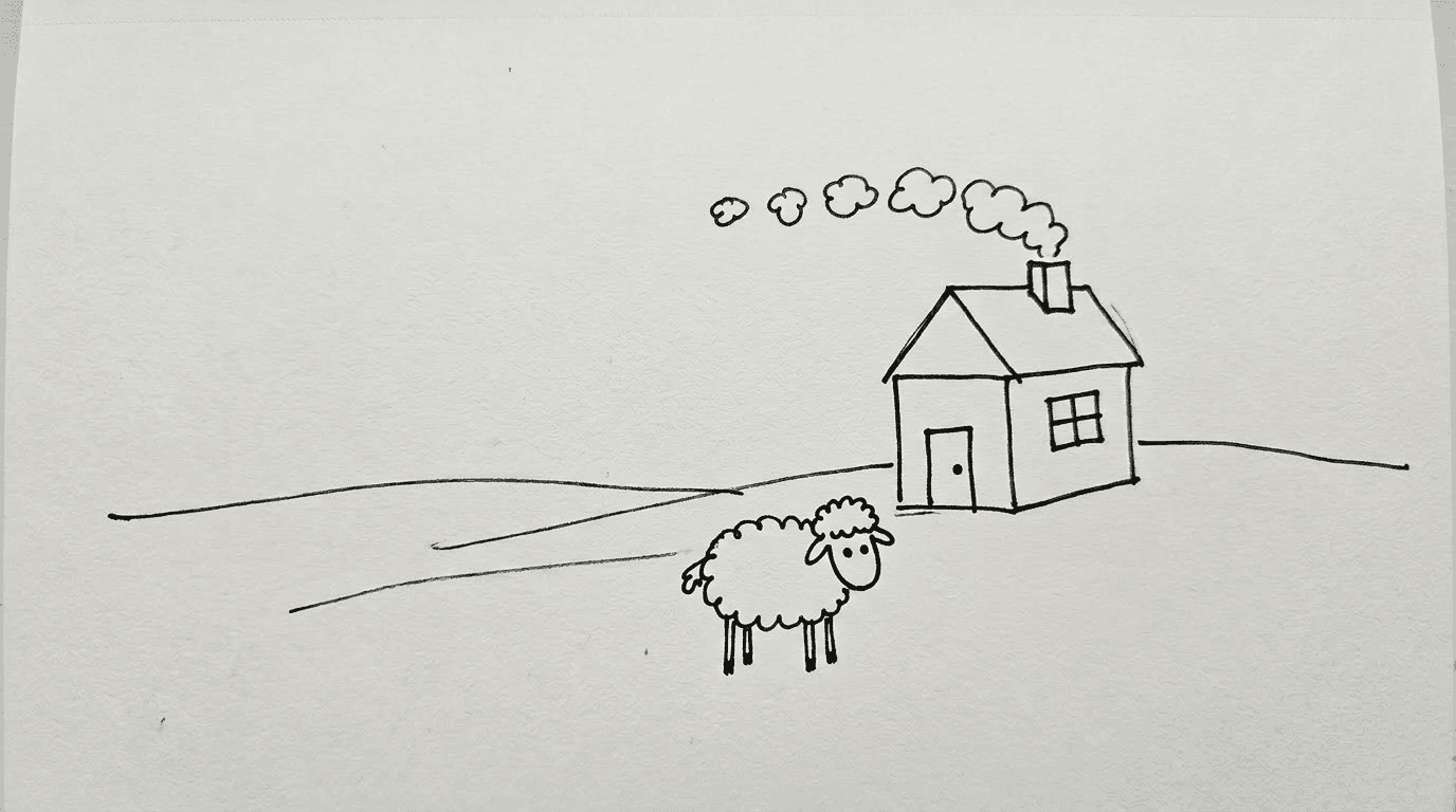One reader's guess: a sheep in front of the house